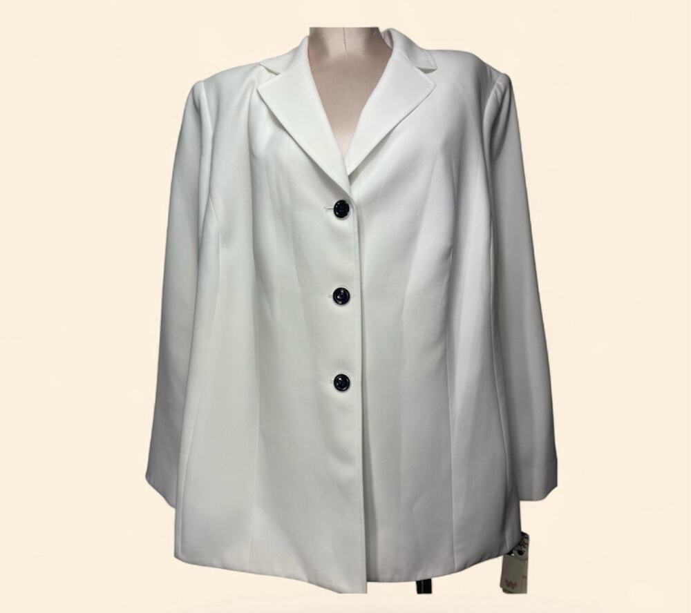 Vintage NWT Le Suit Blazer Women's 22W White Single Breasted 3 Button 80's 90's